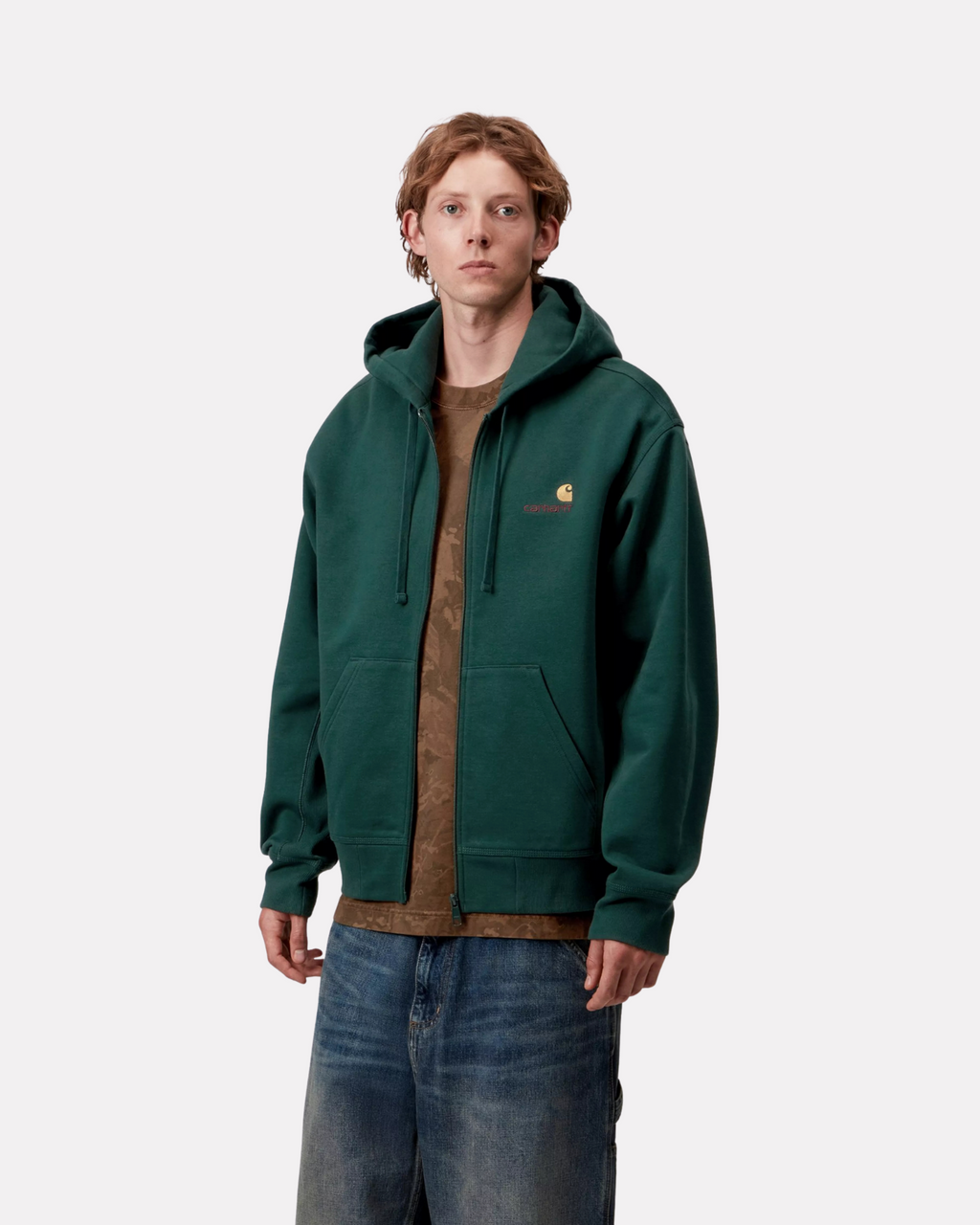 Carhartt Wip - Hooded american script zip dark fir