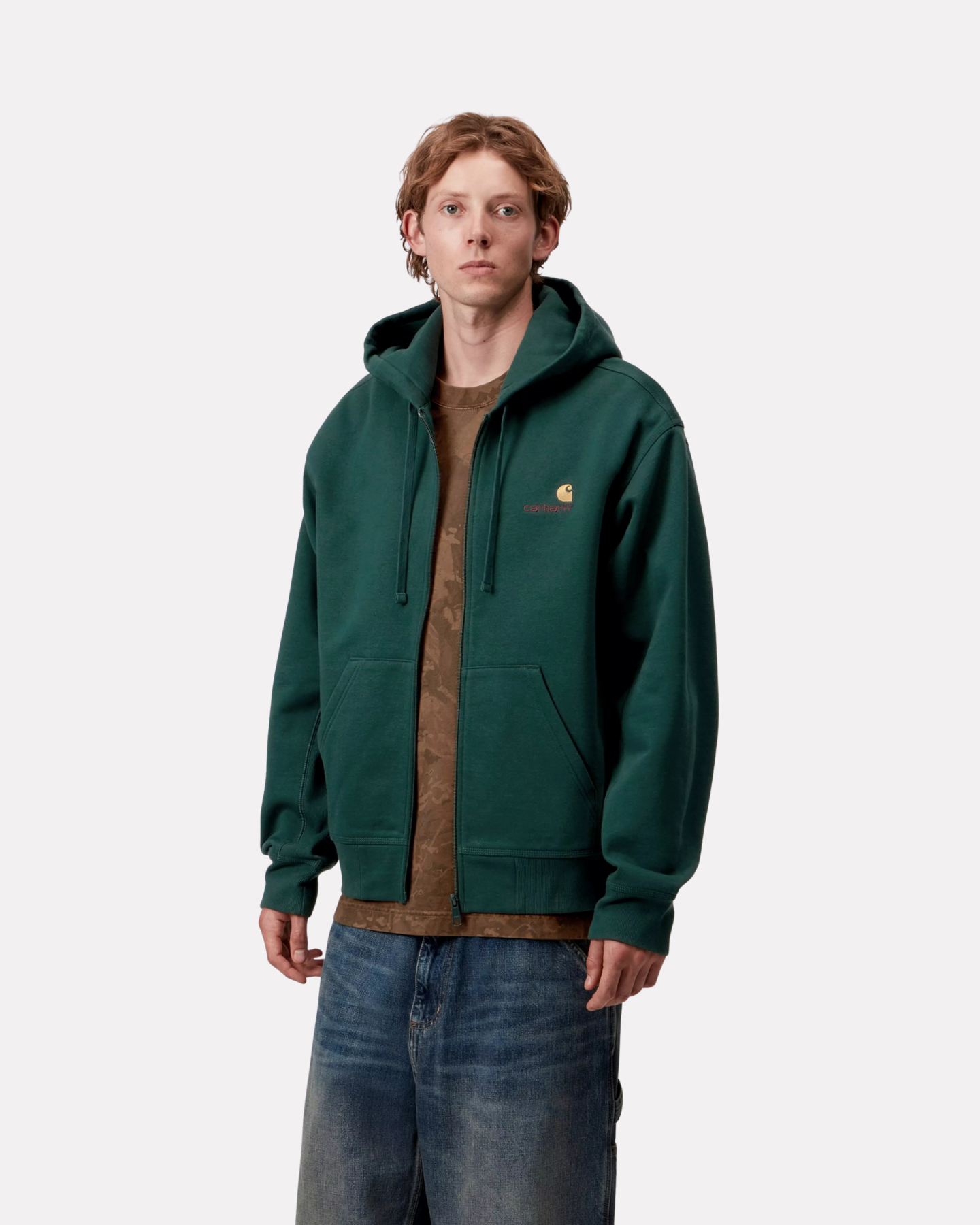 Carhartt Wip - Hooded american script zip dark fir