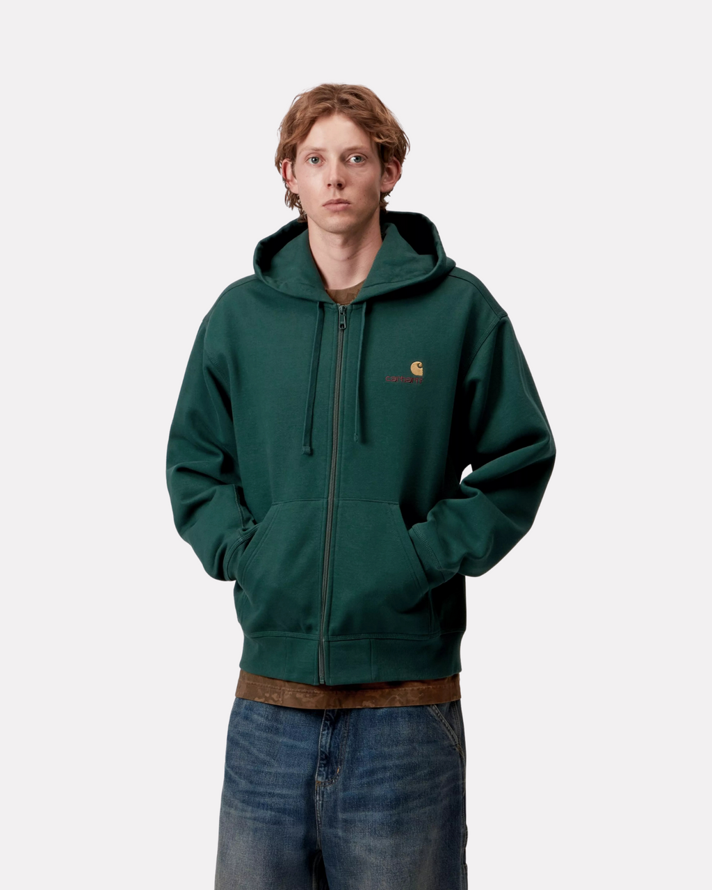 Carhartt Wip - Hooded american script zip dark fir