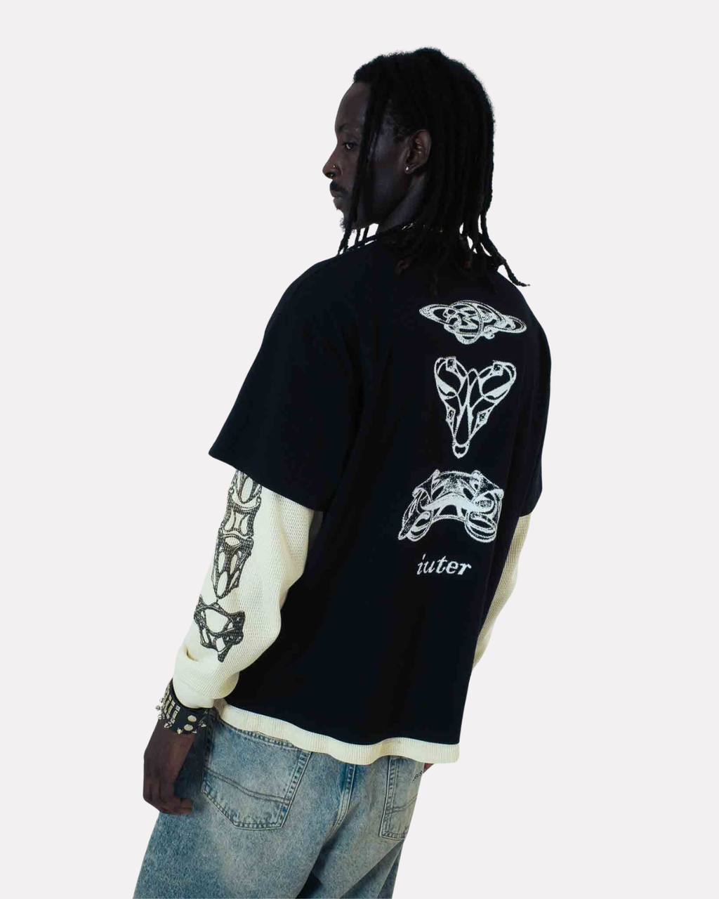 Iuter - Bijoux waffle double longsleeve tee black