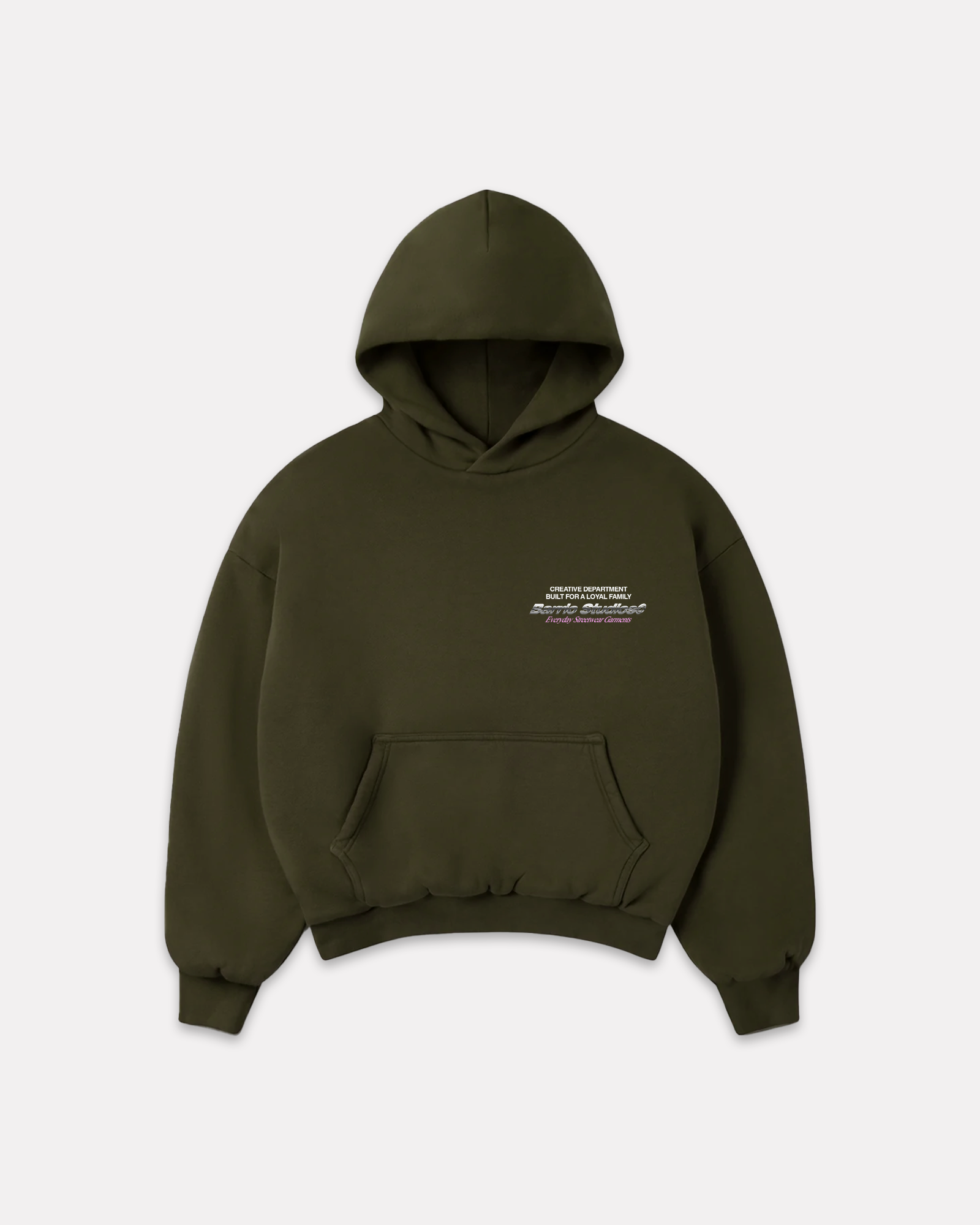 BARRIO STUDIOS - CHROME INFO BOXY HOODIE OLIVE