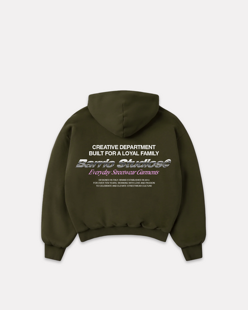 Barrio Studios - Chrome info boxy hoodie olive