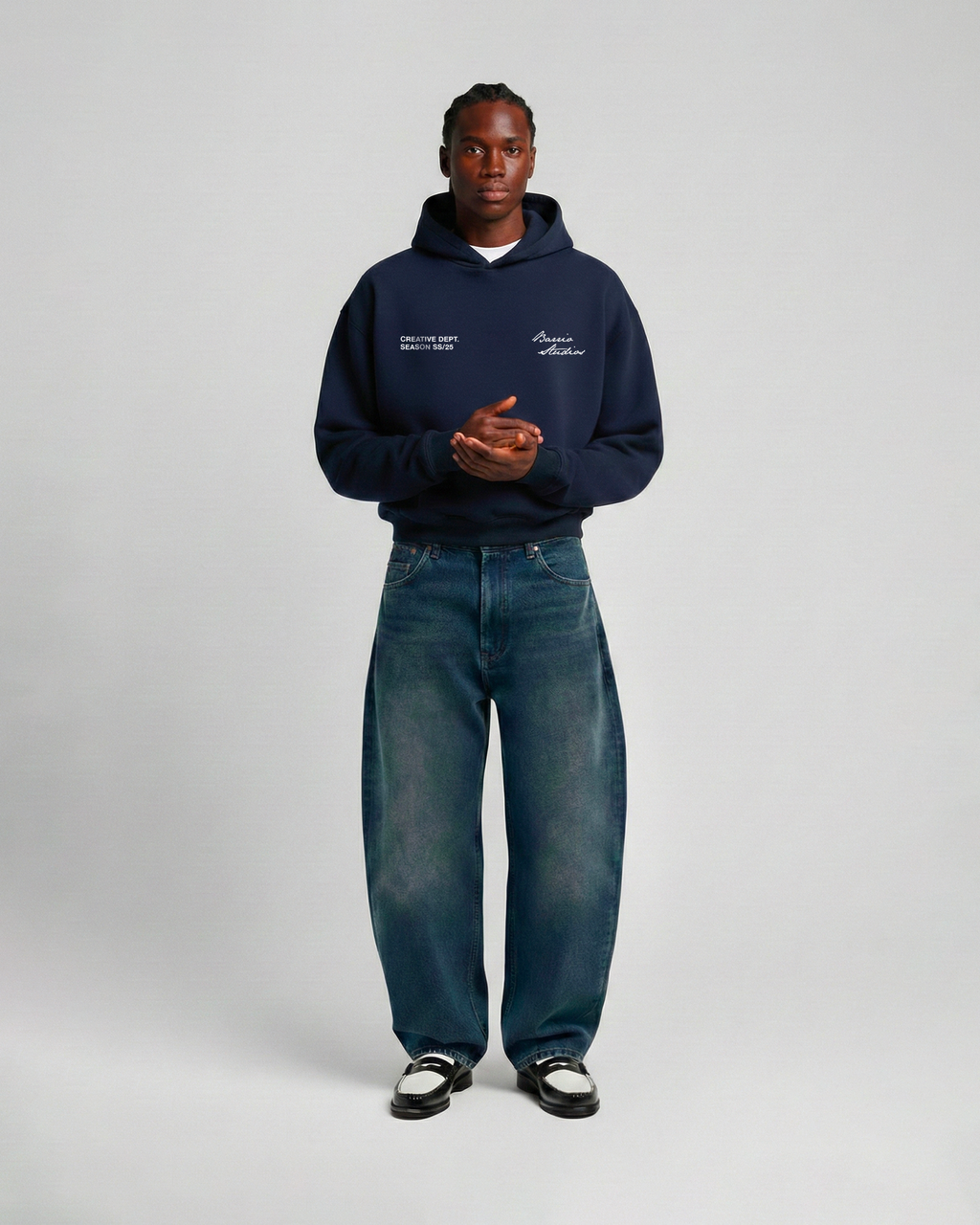 Barrio Studios - Rainbow boxy hoodie blu navy