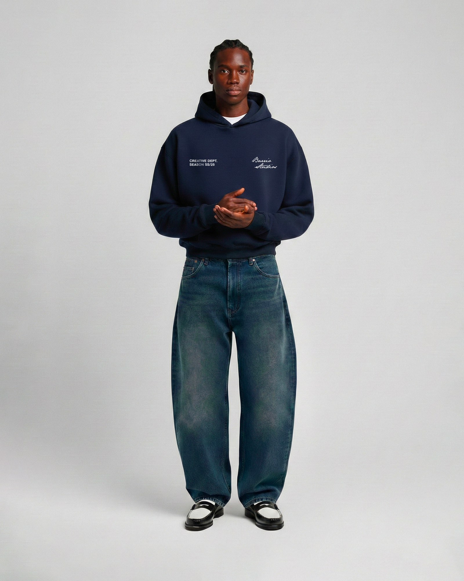 Barrio Studios - Rainbow boxy hoodie blu navy