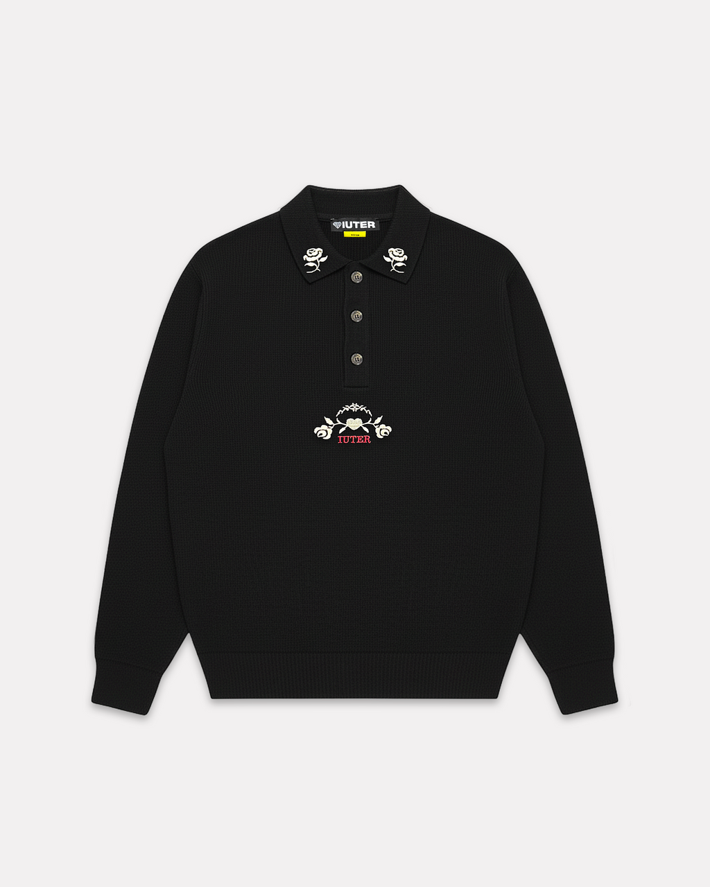 IUTER - FLORAL KNIT POLO BLACK