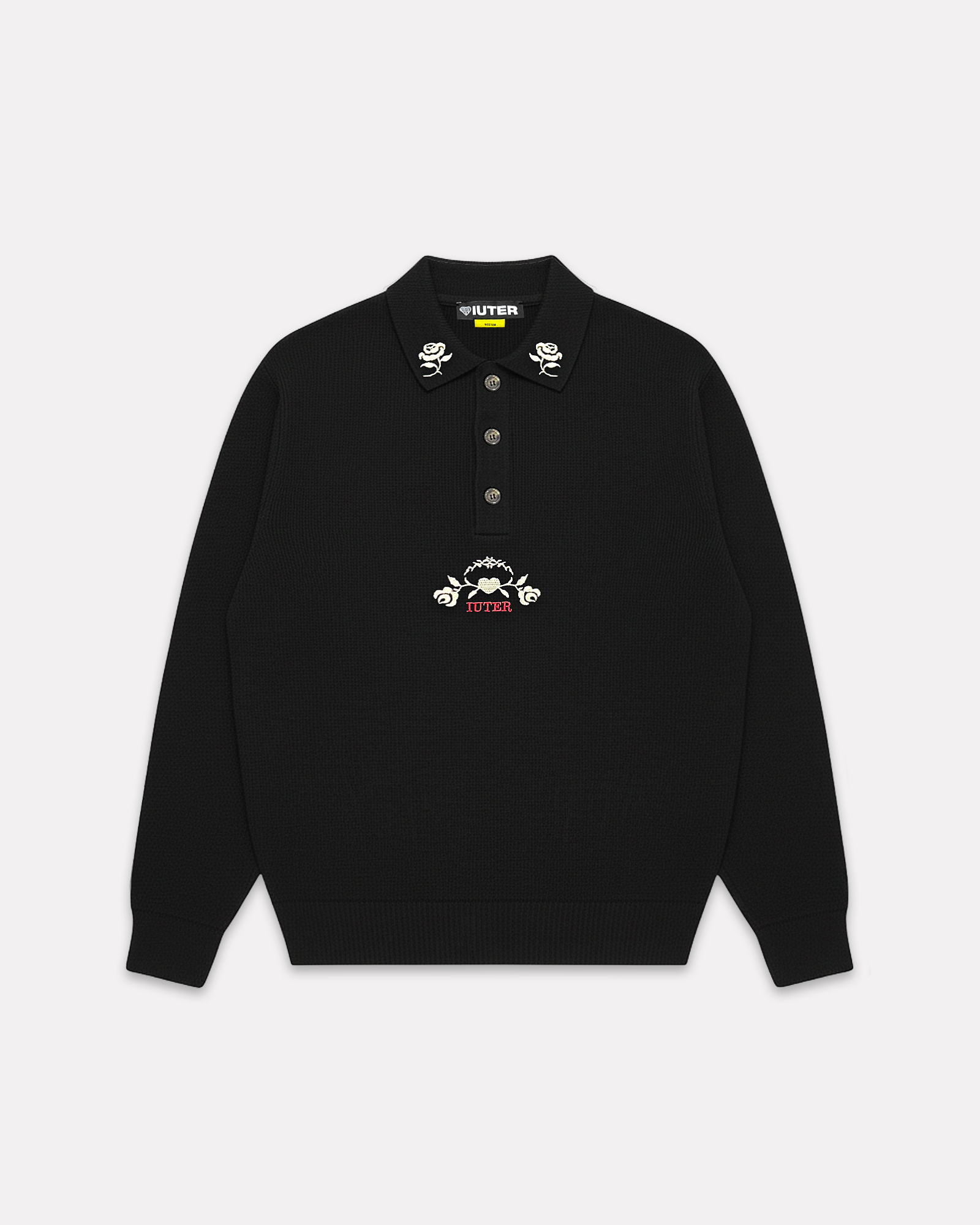 IUTER - FLORAL KNIT POLO BLACK