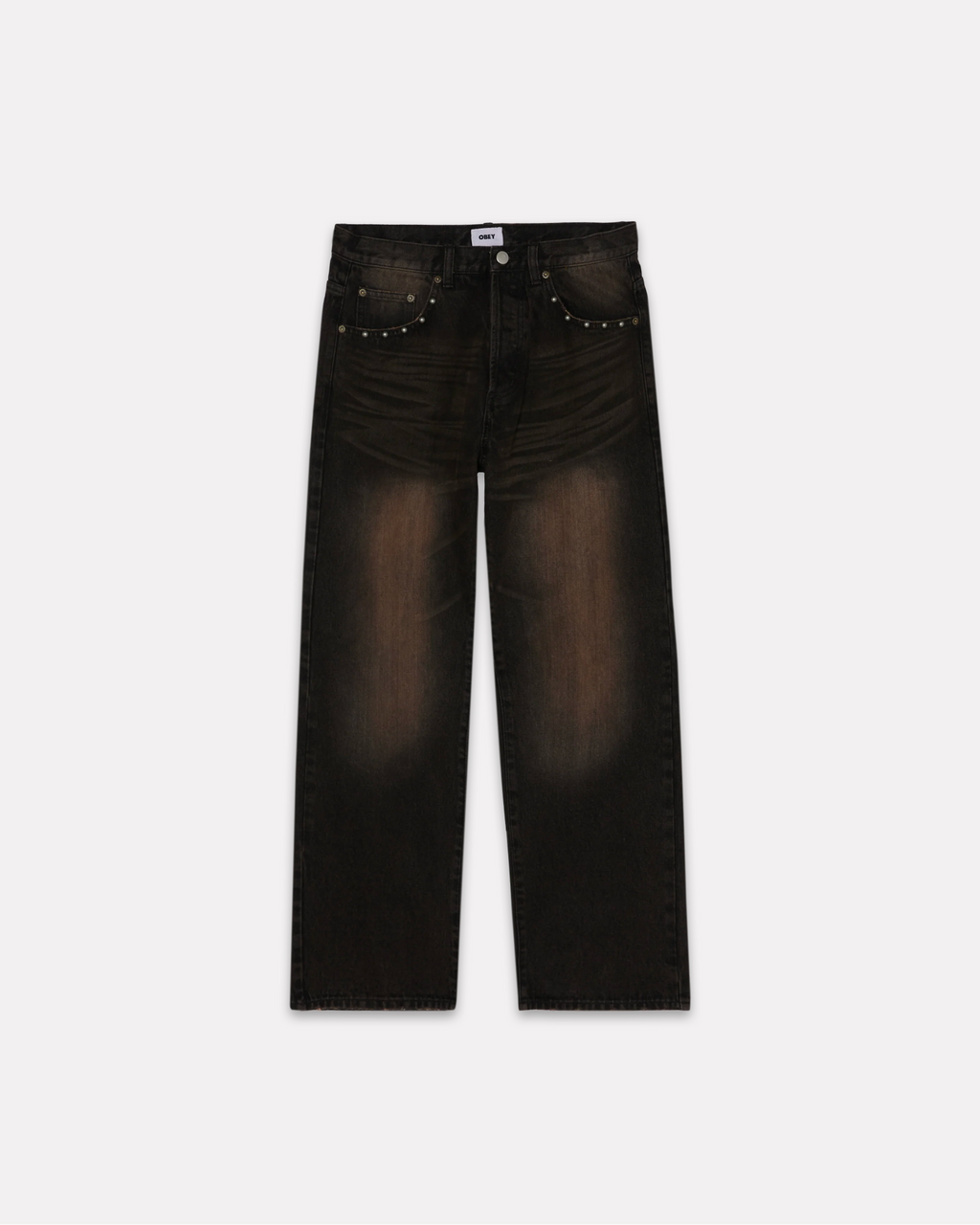 Obey - Studded boxcar straight leg denim black rust wash