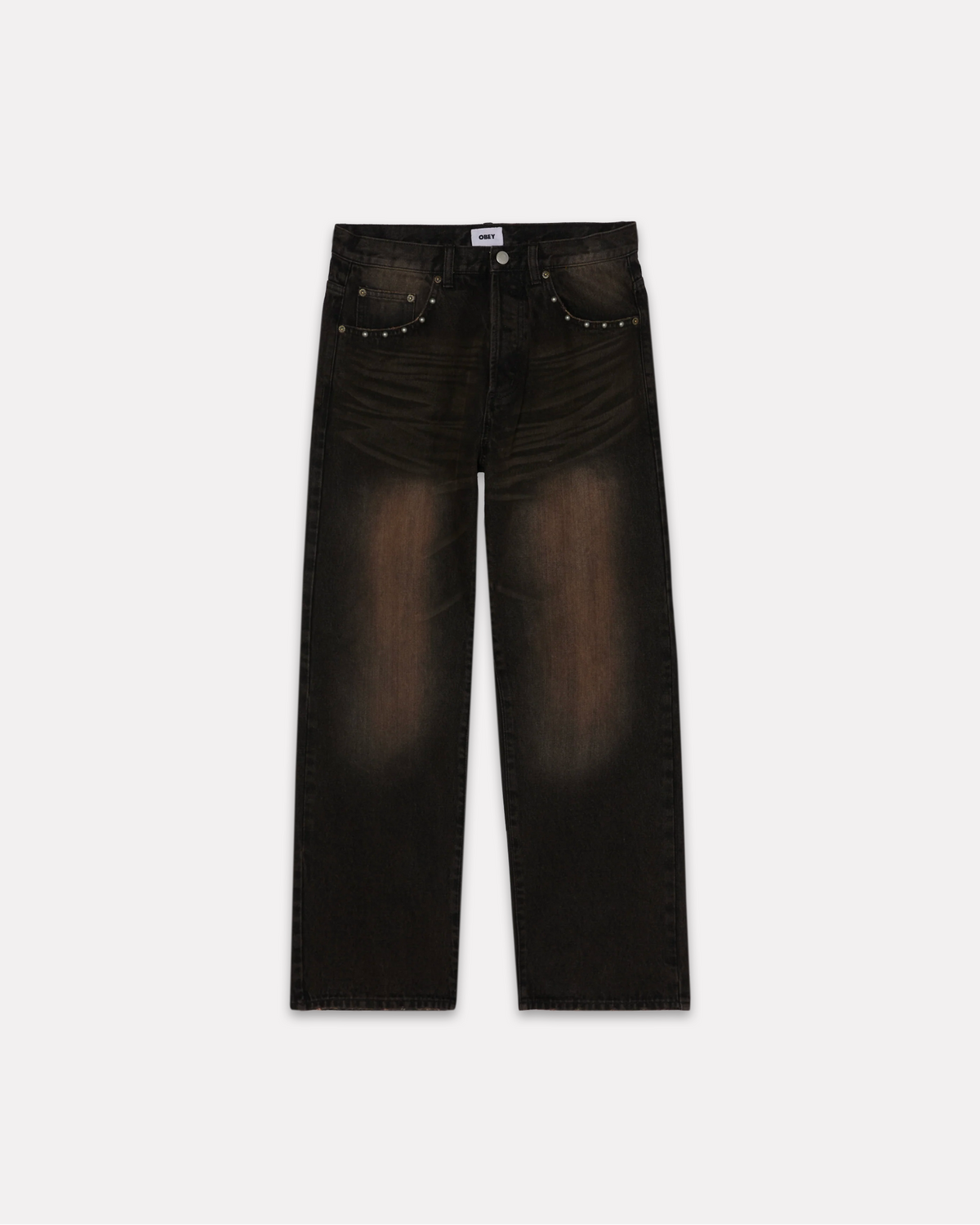 Obey - Studded boxcar straight leg denim black rust wash