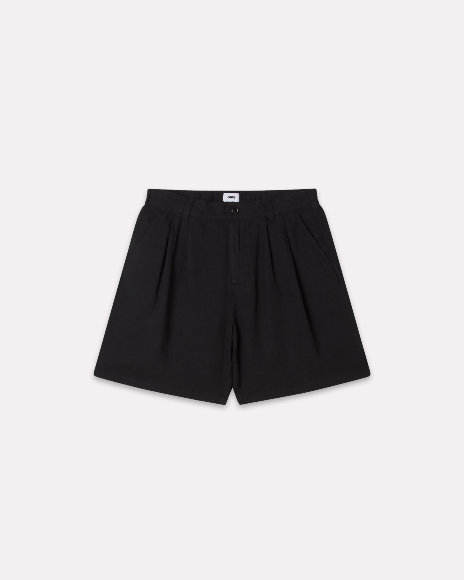 Obey - Foster pleated linen short black