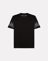 VISION OF SUPER - BLACK TSHIRT WITH WHITE EMBROIDERED FLAMES