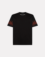 VISION OF SUPER - BLACK TSHIRT WITH RED EMBROIDERED FLAMES