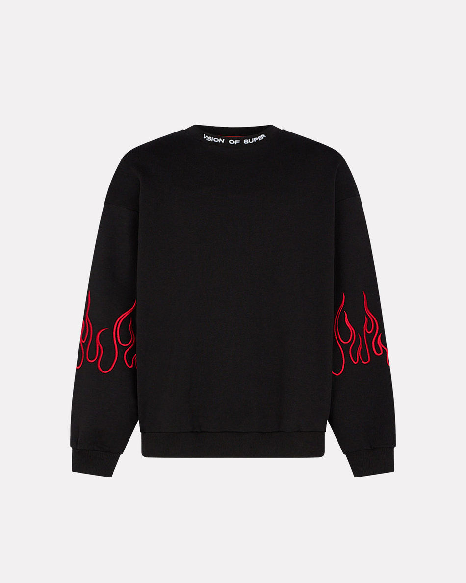 VISION OF SUPER - BLACK CREWNECK WITH RED FLAMES