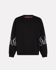 VISION OF SUPER - BLACK CREWNECK WITH WHITE FLAMES