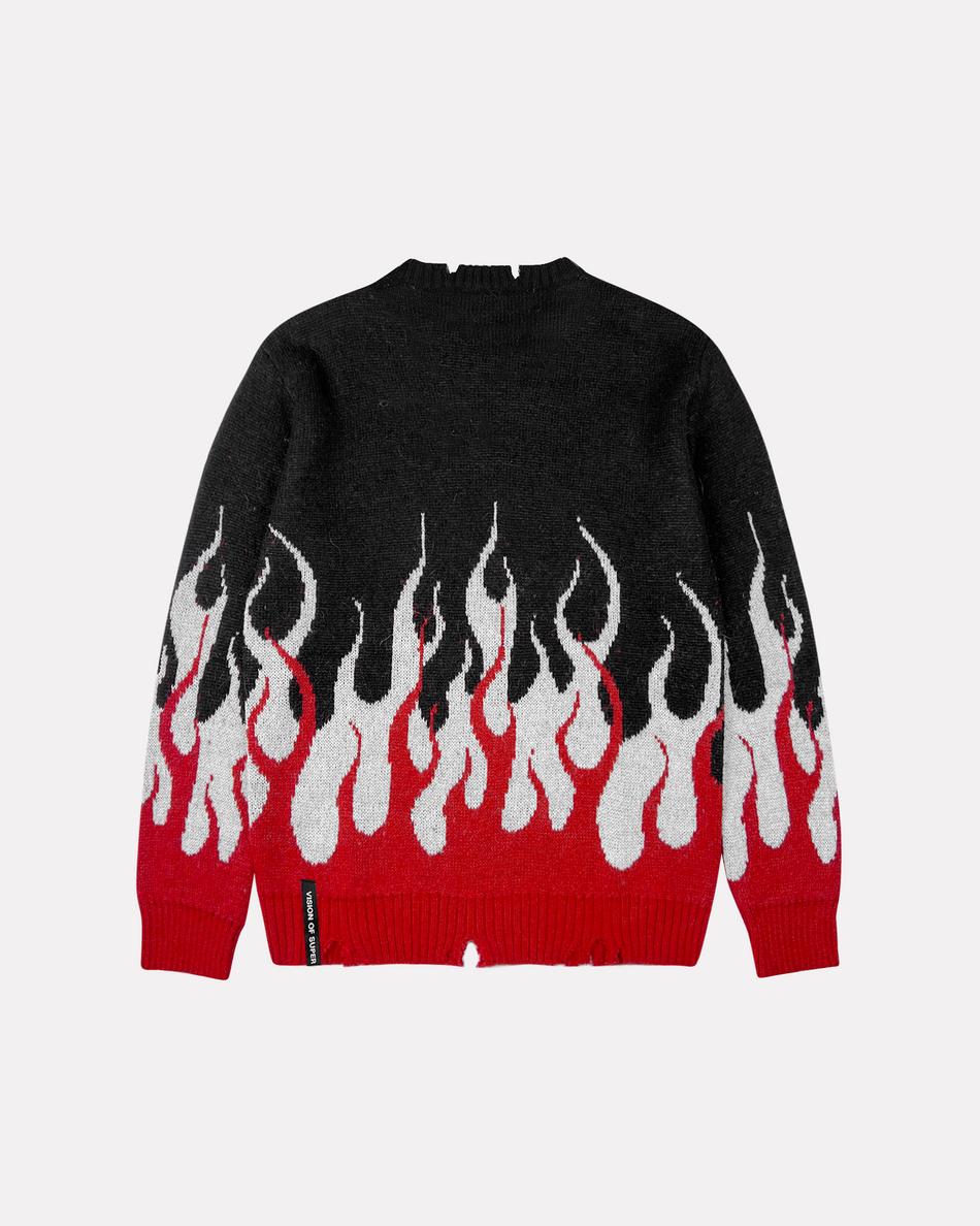 VISION OF SUPER - BLACK JUMPER WITH RED AND WHITE FLAMES