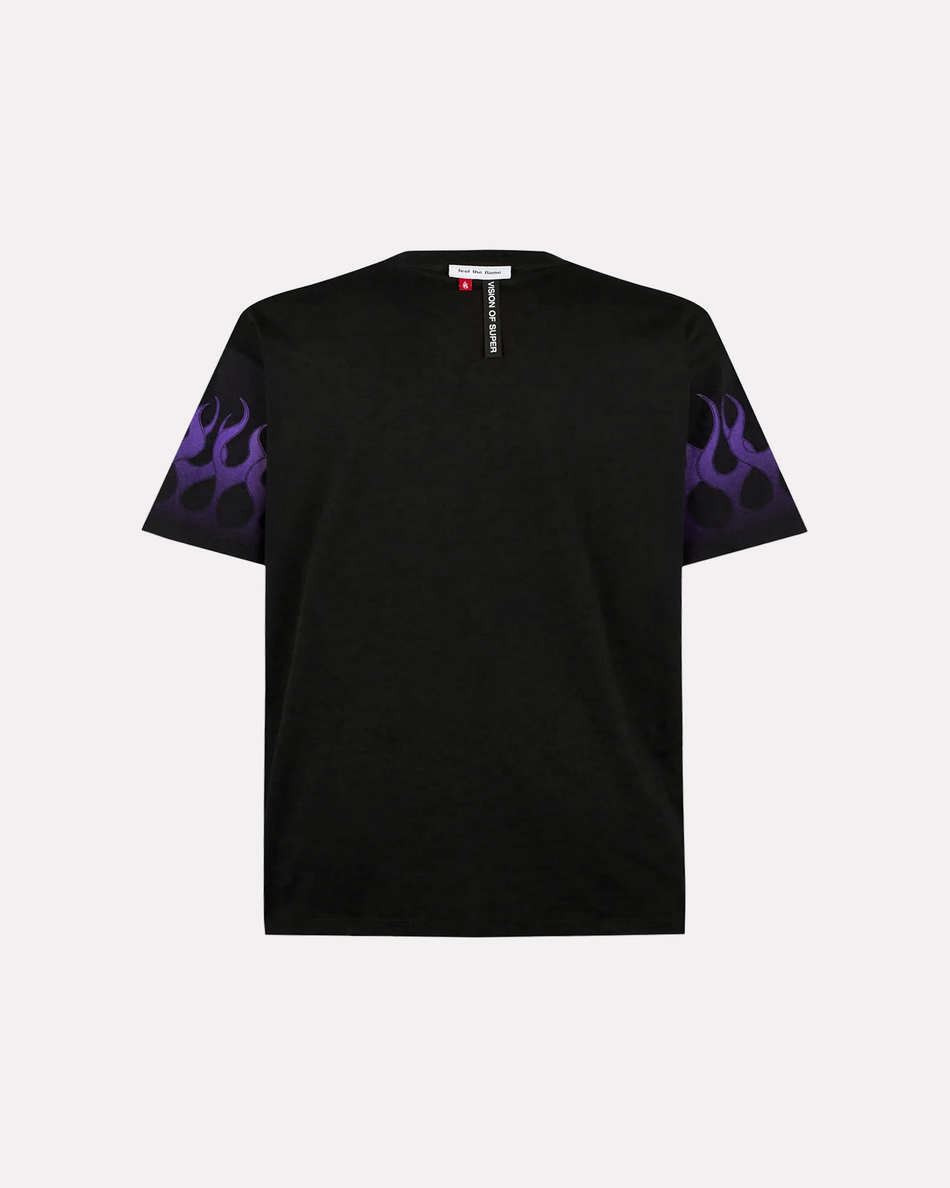 VISION OF SUPER - BLACK TSHIRT WITH PURPLE FLAMES